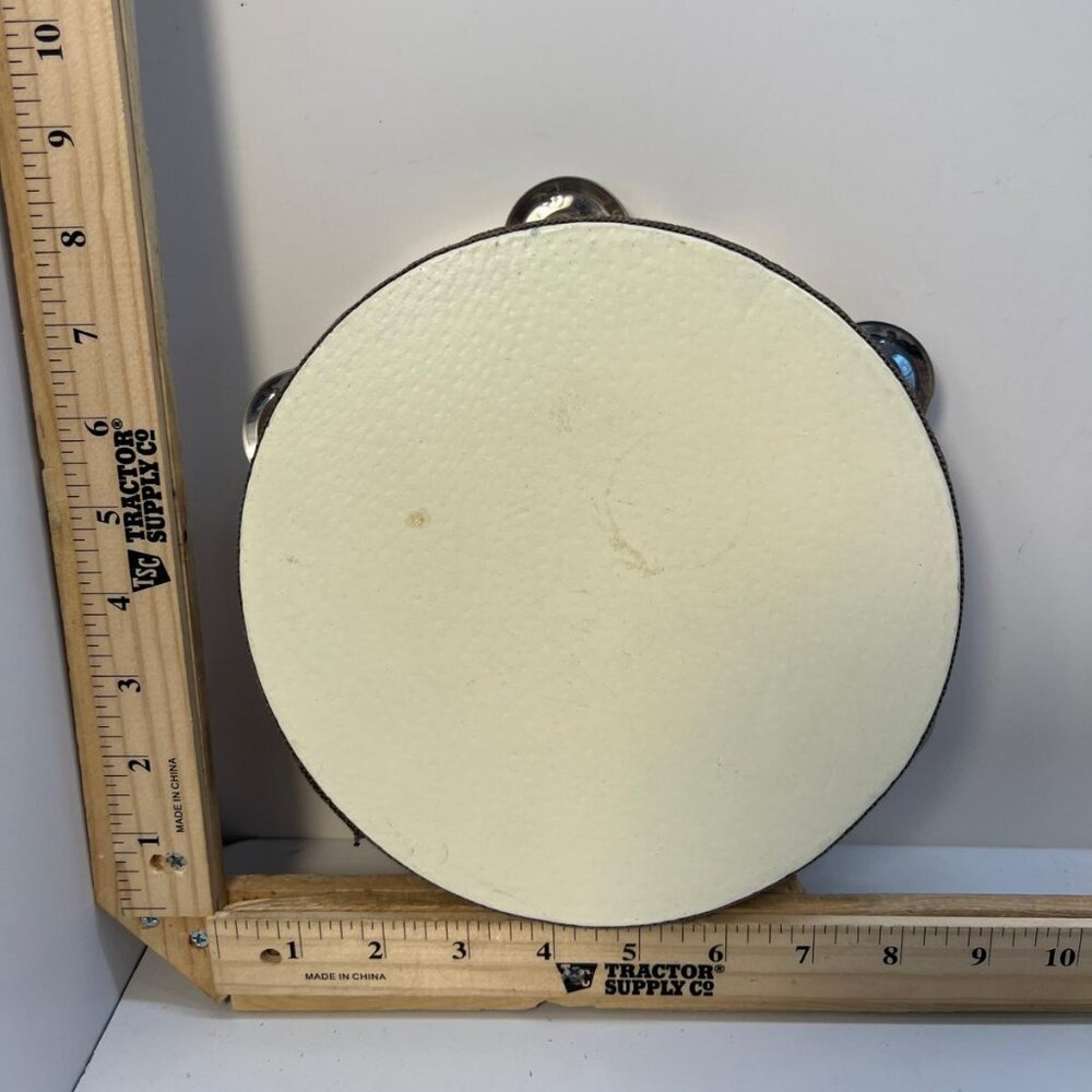 Tambourine with Circles Design Wooden Frame and Metal Jingles Percussion
